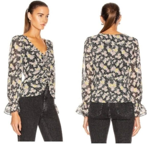 Cinq A Sept 'Kimberly' Long Sleeve Cinch Front Floral Blouse XXS - Picture 2 of 8